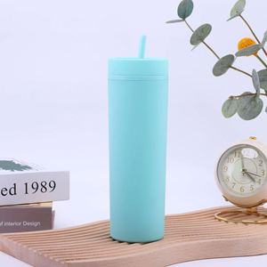 Vasos delgados de doble pared de 16 oz, color mate, sin BPA, de grado alimenticio, multicolor, con tapas y pajitas. - Product Image 4