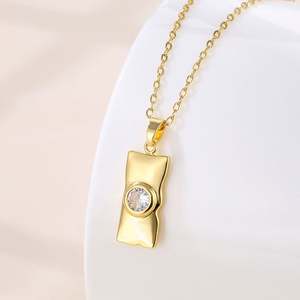 Colgante geométrico de acero inoxidable, conjunto de cien de moda, collar de mujer rectangular de Zirconia, joyería de regalo - Product Image 1