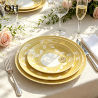 Service de table de luxe en porcelaine fine jaune clair – Assiettes décoratives pour mariage, événements, traiteur et location