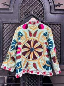 Hot Selling Embroidery Floral Print Loose Fit Full Sleeve <b>Jacket</b> with Mandarin Collar Casual Wear for Women at Bulk Price - Product Image 2