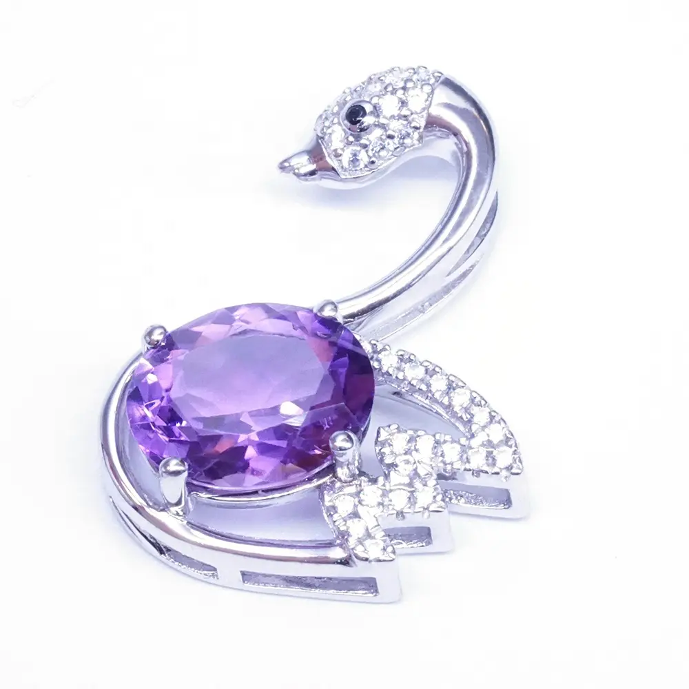 Модное ожерелье с подвеской в виде гуся с фиолетовым кристаллом, очаровательные украшения с животным дизайном, подвеска в виде лебедя с драгоценным камнем