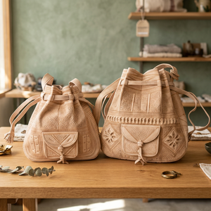 Sac à dos en cuir véritable fait main avec fermeture à cordon, style classique, sac de voyage durable pour femme, poignée souple - Product Image 3