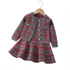 Ensemble <span class=keywords><strong>pull</strong></span> à carreaux pour filles, veste et jupe en tweed, tenue deux pièces, style coréen, automne-hiver - Product Image 1