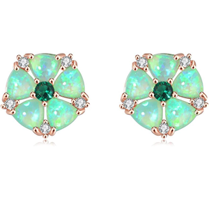 Haute qualité vert opale fleur Fine Design 925 gros bijoux en argent perle bijoux jaune plaqué or perle balancent boucle d'oreille - Product Image 1