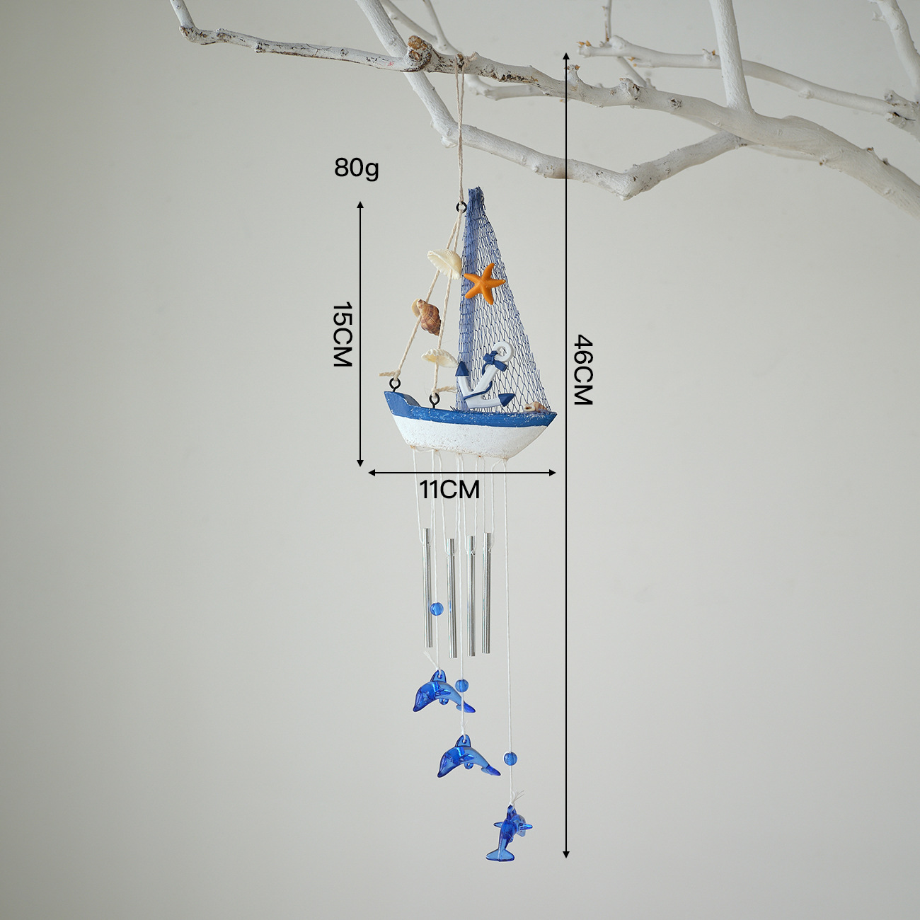 Blue and white wind chime anchor style