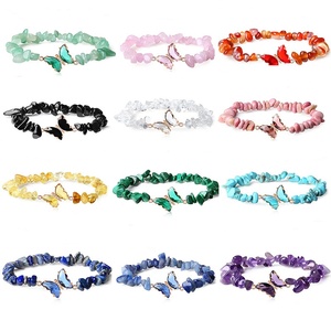 Pulsera Elástica Versátil Unisex de Moda con Cuentas, Diseño de Mariposa de Piedra Triturada Morada con Diamantes, Estilo <span class=keywords><strong>Chu</strong></span> Yun Transfronterizo - Product Image 1