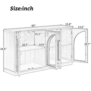 4-Door Large Solid Wood Eco-Friendly Antique <b>Storage</b> <b>Sideboard</b> Buffet Cabinet with Glass Doors Adjustable Shelves for Kitchen - Product Image 3