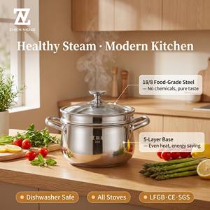 Olla vaporera de acero inoxidable Prime 304 de 22 cm y 4.0L con tapa de vidrio a prueba de explosiones, olla para sopa de alto rendimiento para inducción - Product Image 1