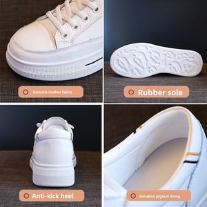 Baskets blanches en cuir véritable pour femme, nouvelle collection 2026, respirantes, avec bande élastique, toutes saisons, légères, à semelle plate et confortables - Product Image 4