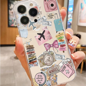 Cover per Cellulare in TPU Morbido Trasparente con Stampa Mappa Aereo e Simboli di Viaggio per iPhone 11 12 13 14 15 16 17 Pro Max Air - Product Image 4