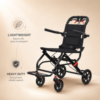 Fauteuil roulant pliable léger avec siège confortable pour personnes âgées et handicapées, aide à la mobilité portable pour l'embarquement en avion et les déplacements quotidiens