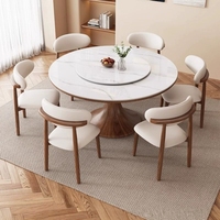 Ensemble de table et de chaises de salle à manger haut de gamme en bois massif et en dalle de granit, 6 places, meubles de salle à manger ronds écologiques et durables