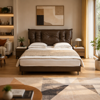 Cadre de lit rembourré avec tête de lit douce, sommier à lattes en bois, mobilier de chambre moderne pour la maison et l'hôtel