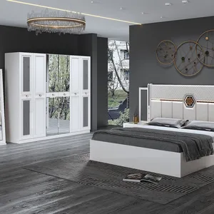 Novo design de luxo moderno quarto conjunto de móveis 5 pçs painel quarto conjuntos de 1.8m cama king size