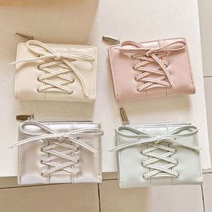 Stylish <b>Bow</b> Lace-Up Design Card Wallet Simple Sweet PU Leather Credit Card <b>Holder</b> Women Short Wallet Purse - Product Image 1