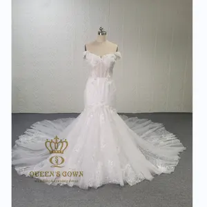 QUEENS GOWN Mermaid/Trumpet off-shoulder sweetheart neckline long train beautiful special lace wedding dresses