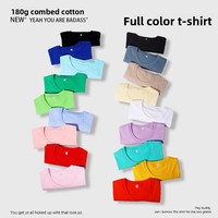 Kaos Oblong Polos Katun Sisir Murni 180g, Bernapas, Lengan Pendek, Unisex, Warna Solid, Model Longgar, Kaos Dasar, Kaos Couple