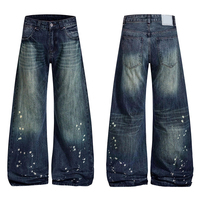 Jean ample vintage Huanqiu pour homme, coupe large, délavé foncé, effet éclaboussures de peinture, style streetwear, décontracté, en denim pour le quotidien
