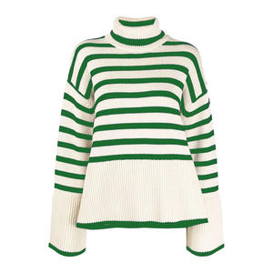 Maglione Lavorato a Maglia con Motivo Personalizzato per <span class=keywords><strong>Donna</strong></span> Pullover Maglieria Invernale Oversize in <span class=keywords><strong>Cotone</strong></span> a Righe con Collo Alto - Product Image 5