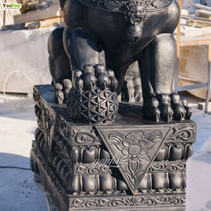 手彫り天然黒大理石フー犬像販売 - Product Image 5