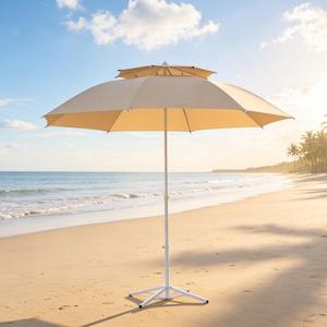 Parasol de plage à 2 niveaux en fibre de verre, résistant au vent, protection UV, abri extérieur pour cour, complexe hôtelier, stand de vente - Product Image 1