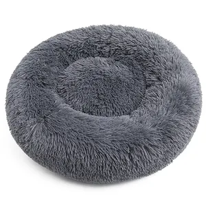 Waterproof Washable Small Round Sofa Fluffy Plush Anti Anxiety Calming Donut Foam Cat Dog Pet Beds