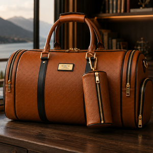 Custom Travel Duffle <b>Bag</b> PU Leather Weekender <b>Bag</b> Large Capacity Carry On Luggage <b>Bag</b> with Shoe Compartment and Adjustable Strap - Product Image 1