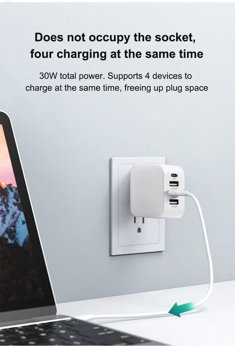 Us PD30w 3 X Usb +Type C Charger 4 Ports Usb Charger For IPhone Samsung Ipad