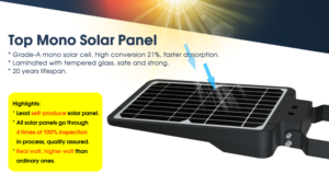 Lampadaire solaire LED 20W IP65 en alliage d'aluminium, CCT optionnel, panneau solaire efficace pour l'éclairage routier extérieur - Product Image 4