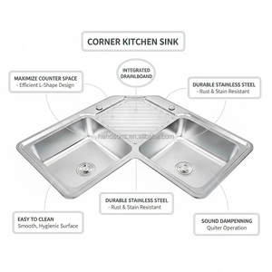 Nuovo Lavello da Cucina Moderno Rettangolare Angolare a Doppia Vasca <span class=keywords><strong>Salvaspazio</strong></span> in Acciaio Inox con Garanzia di 5 Anni - Product Image 3