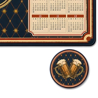 Tapis de bureau rétro vintage XL avec calendrier en forme de chopes de bière et dessous de verre rond assorti antidérapant pour comptoir de bar