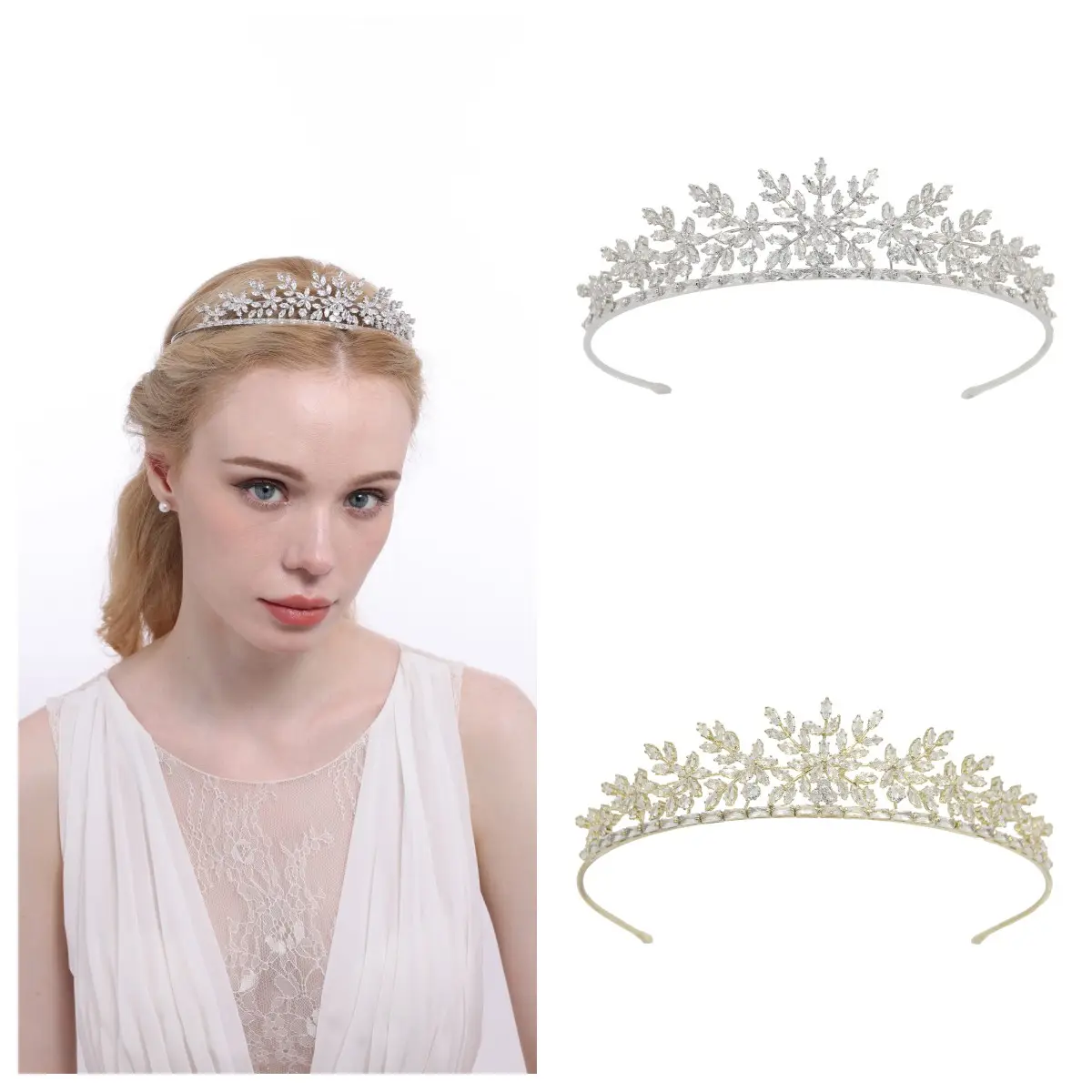 Bán buôn sang trọng Zircon Bridal headdress Fancy Wedding tóc phụ Kiện Đảng prom trang sức Bridal vương miện cho phụ nữ