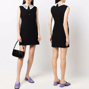 Mini robe moulante en dentelle, vêtement coréen pour femmes, sans manches, à col chemise et <span class=keywords><strong>ligne</strong></span> a, mode shopping, collection - Product Image 6