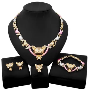 Yulaili Latest Panda I Love You Xoxo Brass Jewelry Sets Cartoons Doll Bear Hugs and Kisses Bridal Gold Plated Jewelry Set X0185