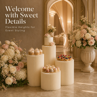 Nouvelles décorations de mariage modernes et luxueuses : Guides d'allée, accessoires origami, tables à desserts étagées, colonnes romaines cylindriques en papier, vitrine