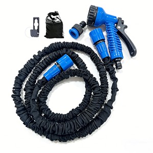 Manguera de jardín elástica negra y azul de 50 pies, extensible, con 7 configuraciones de boquilla, sin pliegues, para uso doméstico - Product Image 1