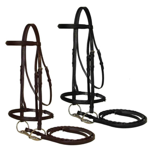 Buy Genuine Leather Premium Raised Hunter Horse Bridle Padded Browband & Noseband Bitless Headstall For Sale - Product Image 2