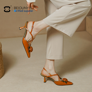 <span class=keywords><strong>Sandali</strong></span> con tacco alto da donna in vera pelle di colore giallo di grandi dimensioni con Stiletto a blocchi di grazia e cinturino alla caviglia per il pendolarismo - Product Image 6
