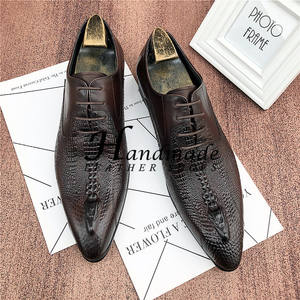 Zapatos de cuero genuino con estampado de cocodrilo, estilo moderno, para jóvenes peluqueros, zapatos de traje para novios. - Product Image 4