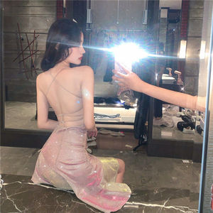 Robe sexy irrégulière pour femmes, bretelles brillantes, dos fin, robe à bretelles - Product Image 4