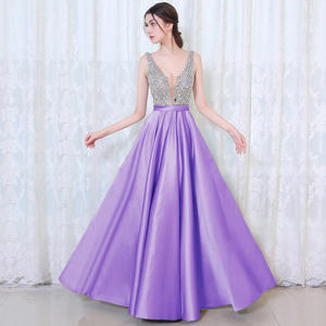 ชุดเดรสปาร์ตี้ผ้าชีฟองคริสตัล คอวีลึก ทรงเอไลน์ แบบเปิดหลัง สไตล์เจ้าหญิง สำหรับงานเลี้ยง งานพรอม และงานราตรี - Product Image 4