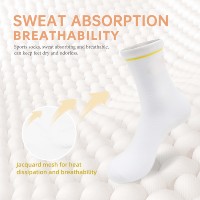 Chaussettes mi-hautes unisexes minimalistes en coton respirant, écologiques, blanches avec accents jaunes, personnalisables avec logo