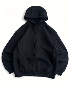Sudadera con capucha negra con cremallera y estampado tribal abstracto Kornit DTG, sudadera extragrande de estilo grunge urbano para looks modernos - Product Image 2