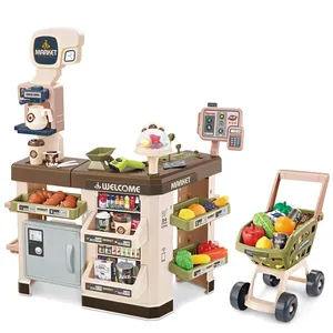 Set Desain Baru Mainan Belanja Anak Mainan Furnitur Rumah Bermain Dapur Mainan Mesin Kopi Supermarket Anak-anak