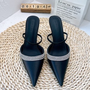 Giày sandal nữ YX2026 đính đá pha lê kiểu Pháp mùa hè, gót nhọn, mũi nhọn, chất liệu satin, kiểu xỏ ngón, nửa kín mũi. - Product Image 2