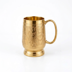 Taza de Café de Latón Grabada, Hecha a Mano, Taza Metálica Decorativa Tradicional para Hogar, Cafetería, Restaurante - Product Image 1