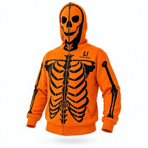 Men Halloween Skeleton Hoodie Full <b>Zip</b> Skull Bone Print Jacket Gothic Punk Streetwear Sweatshirt Custom Graphic Printed Fashion - Product Image 1