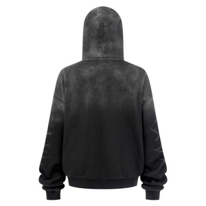 Sudadera con Capucha y Cremallera Estilo Streetwear, Lavado Ácido Personalizado, Diseño Vintage Desgastado, Unisex, Talla Grande, Moda Urbana Casual, 100% Algodón - Product Image 3