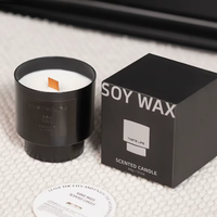 Bougie parfumée en cire de soja en céramique gaufrée noir mat avec mèche en bois, coffret cadeau de luxe, logo personnalisé, décoration d'intérieur, vente en gros, cadeau