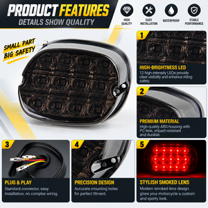 Lampe de Signal <span class=keywords><strong>Arrière</strong></span> Led pour Moto <span class=keywords><strong>Harley</strong></span> Davidson Dyna Road King Electra avec Plaque d'Immatriculation Blanche, Feux <span class=keywords><strong>Arrière</strong></span> de Frein - Product Image 3